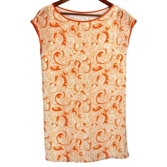 CLUB MONACO Silk Printed Shift Tunic Top Orange Peach Cap Sleeve Lined Size XS - Picture 2 of 11